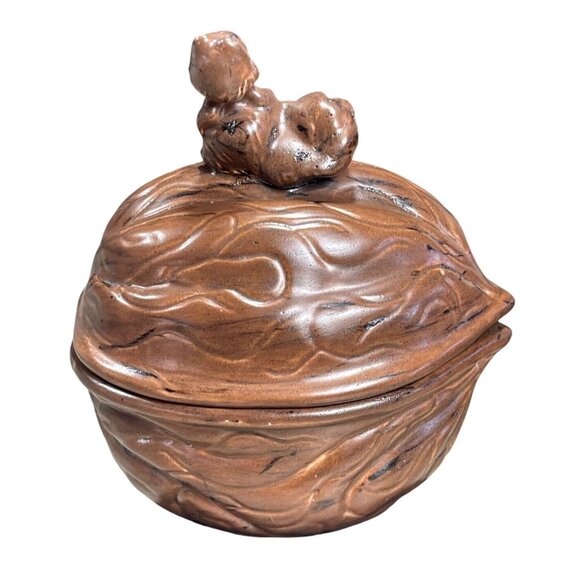 Vintage Style Squirrel Walnut Nut Bowl Ceramic Acorn Lidded Bowl Retro Singned - Picture 2 of 11